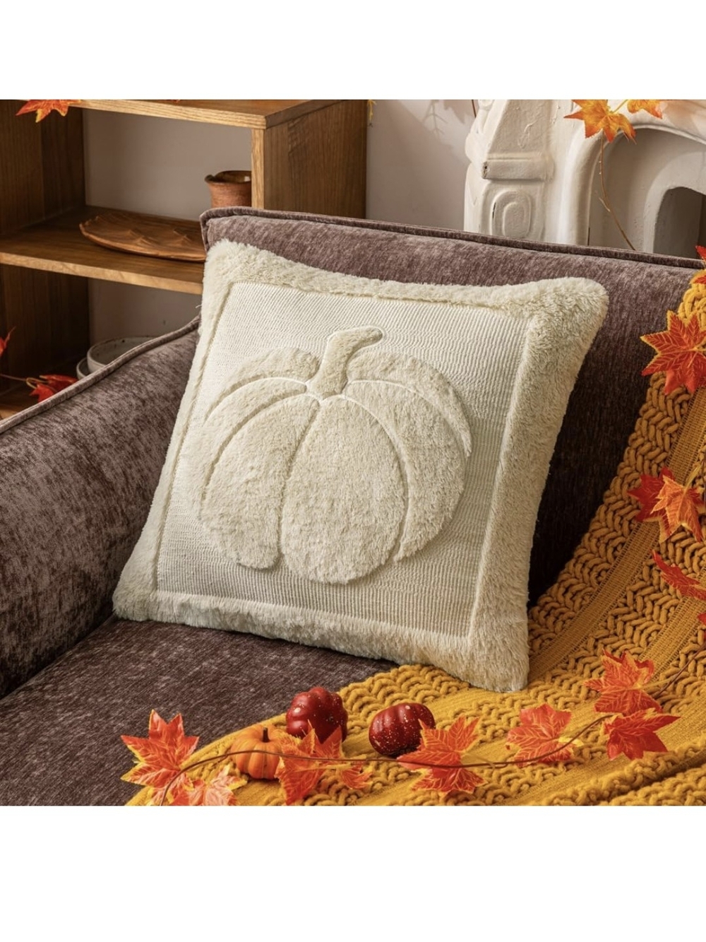 Cozy Cream Pumpkin Throw Pillow Covers- Set of 2 - 18 x 18 - NIP